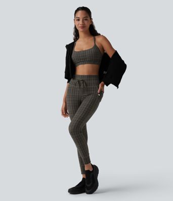 Halara UltraSculpt™ Check Plaid Print High Waisted Drawstring Yoga Leggings with Pockets