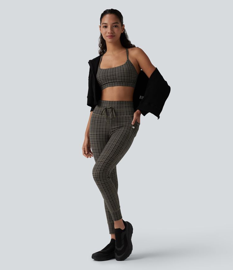 Halara UltraSculpt™ Check Plaid Print High Waisted Drawstring Yoga Leggings with Pockets