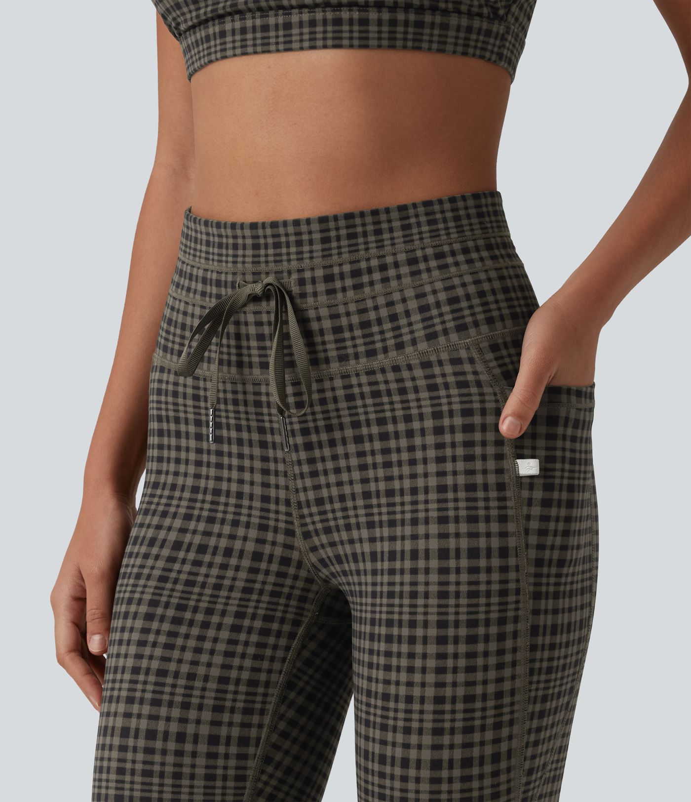 Halara UltraSculpt™ Check Plaid Print High Waisted Drawstring Yoga Leggings with Pockets