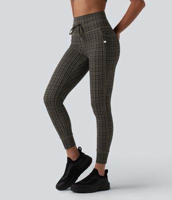 Halara UltraSculpt™ Check Plaid Print High Waisted Drawstring Yoga Leggings with Pockets