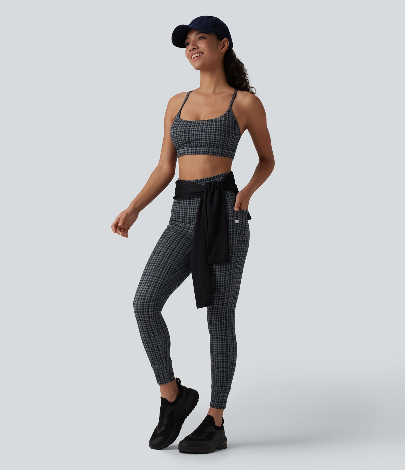 Halara UltraSculpt™ Check Plaid Print High Waisted Drawstring Yoga Leggings with Pockets