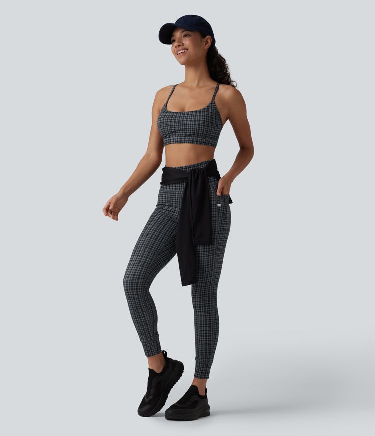 Halara UltraSculpt™ Check Plaid Print High Waisted Drawstring Yoga Leggings with Pockets
