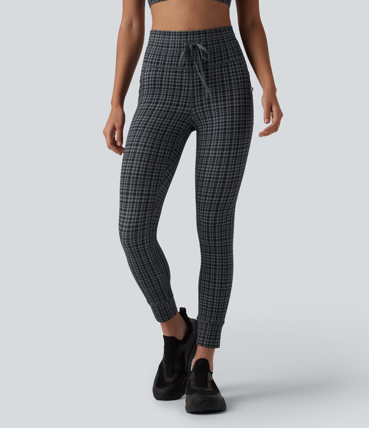 Halara UltraSculpt™ Check Plaid Print High Waisted Drawstring Yoga Leggings with Pockets