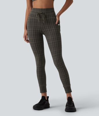 Halara UltraSculpt™ Check Plaid Print High Waisted Drawstring Yoga Leggings with Pockets
