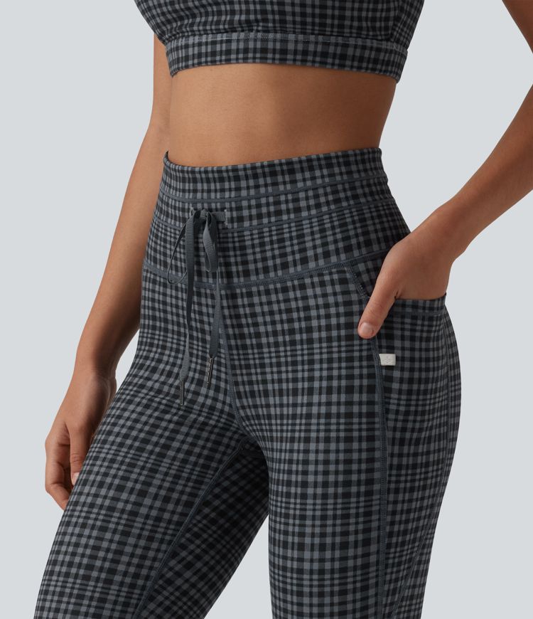 Halara UltraSculpt™ Check Plaid Print High Waisted Drawstring Yoga Leggings with Pockets