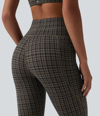 Halara UltraSculpt™ Check Plaid Print High Waisted Drawstring Yoga Leggings with Pockets