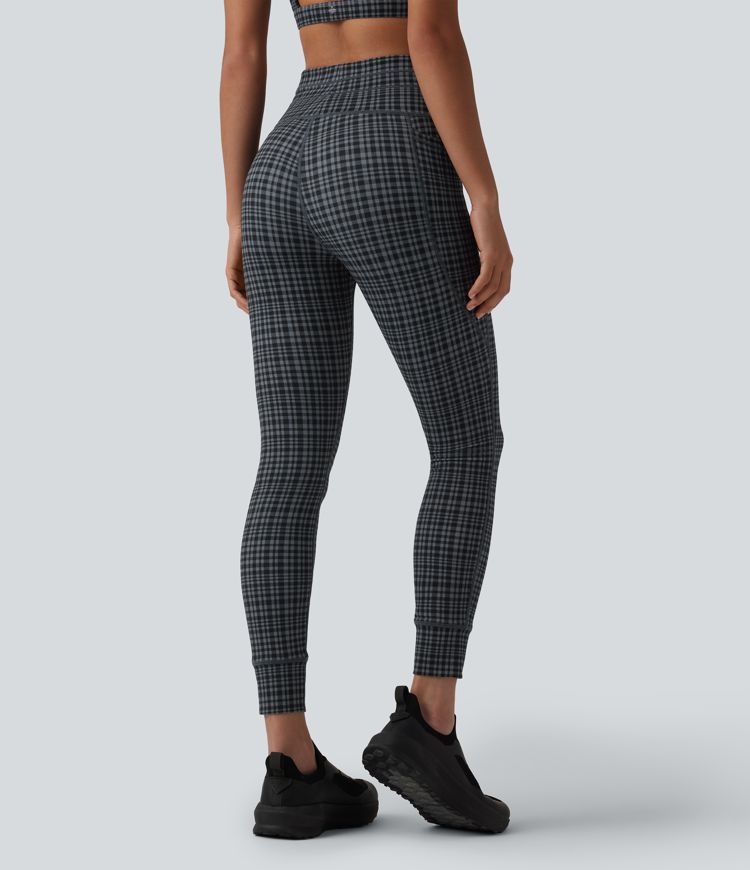 Halara UltraSculpt™ Check Plaid Print High Waisted Drawstring Yoga Leggings with Pockets