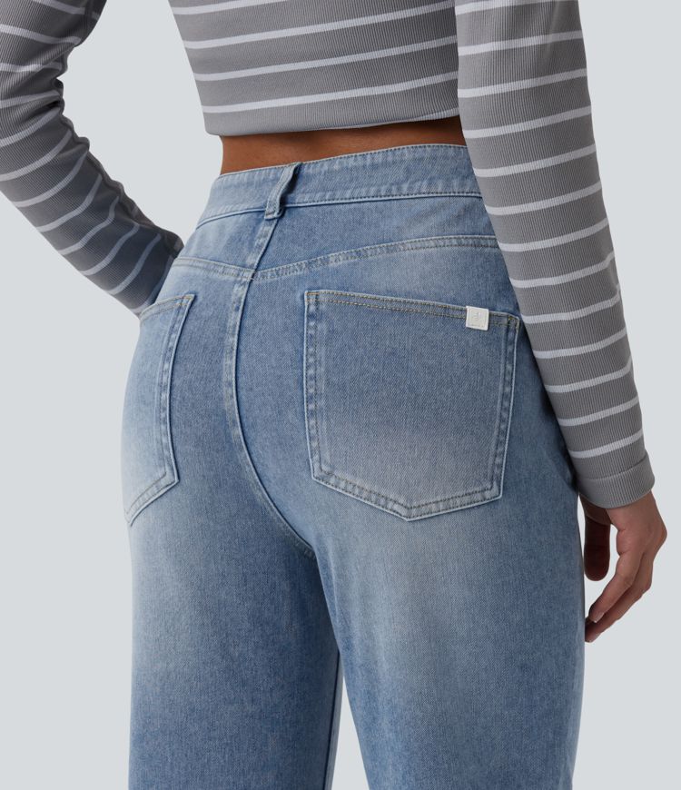 Halara Flex™ Mid Rise Washed Casual Flare Jeans with Pockets