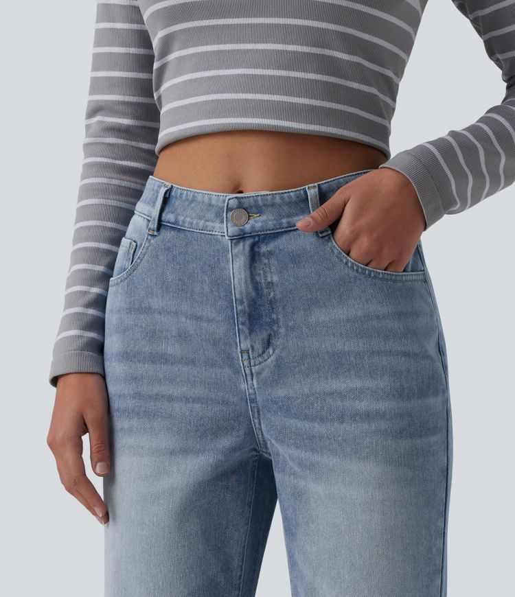 Halara Flex™ Mid Rise Washed Casual Flare Jeans with Pockets