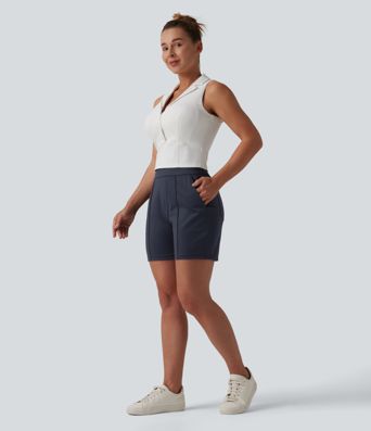 Mid High Waisted Quick Dry Golf Shorts with Pockets 5''-Golf Tee-UPF40+