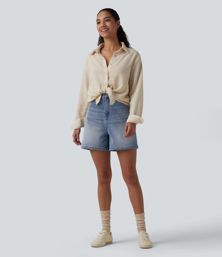 Halara Flex™ High Waisted Denim Casual Baggy Shorts with Pockets