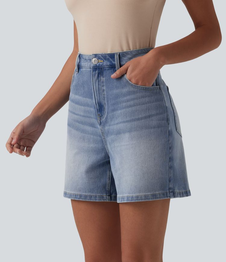 Halara Flex™ High Waisted Denim Casual Baggy Shorts with Pockets