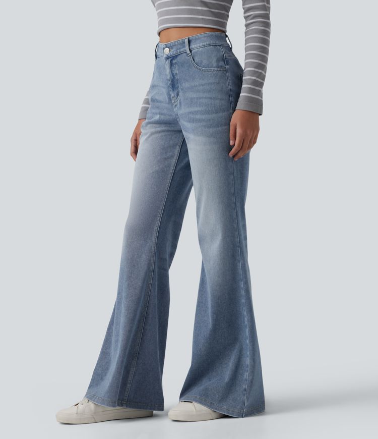 Halara Flex™ Mid Rise Washed Casual Flare Jeans with Pockets
