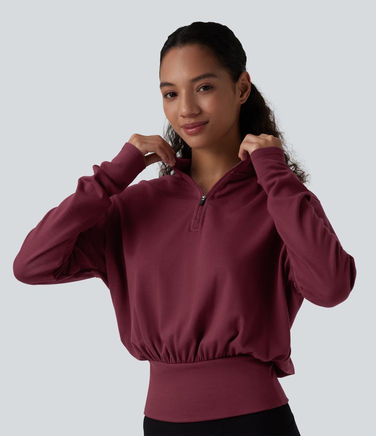 Halara HeatCore Mock Neck Half Zip Long Sleeve Warming Work Sweatshirt