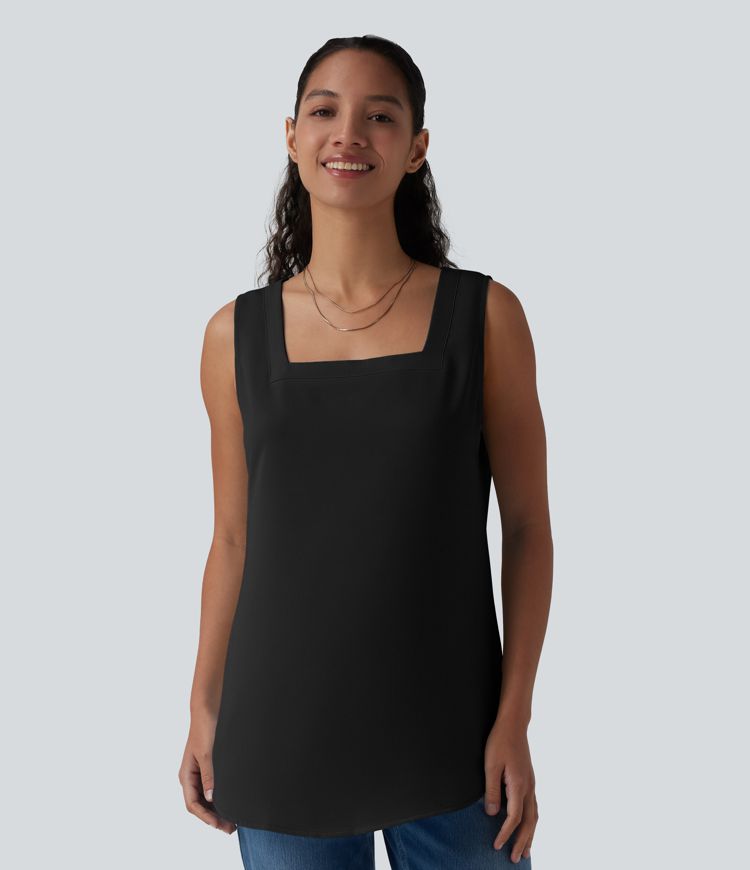 Square Neck Curved Hem Casual Tank Top