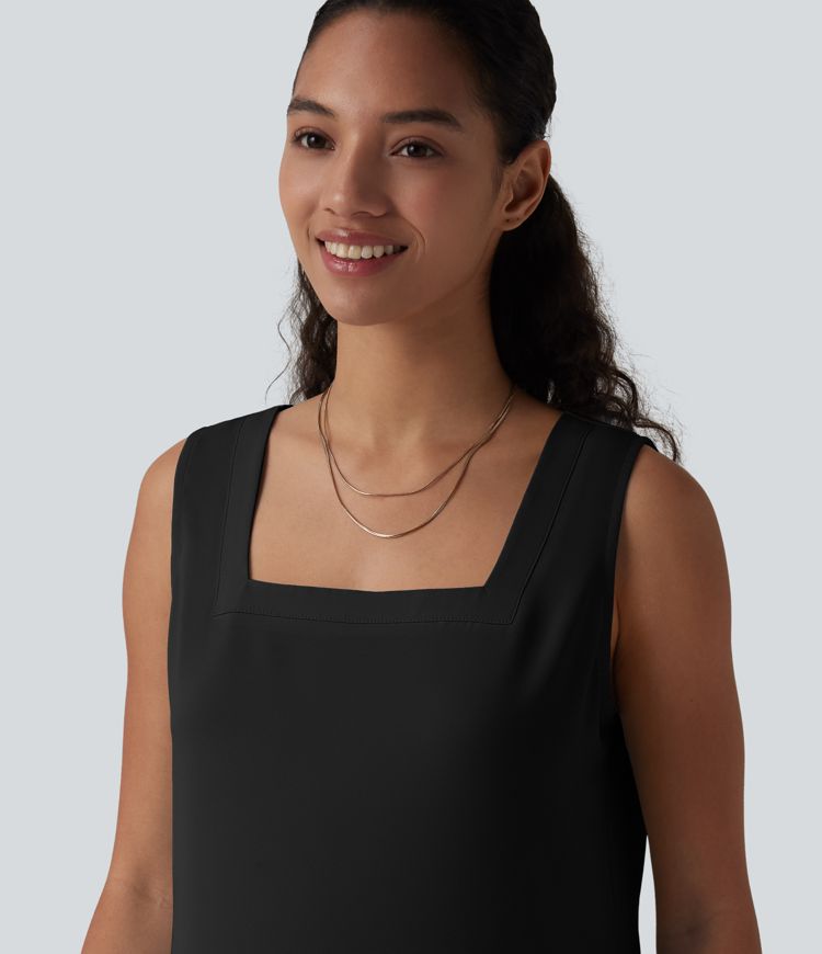 Square Neck Curved Hem Casual Tank Top