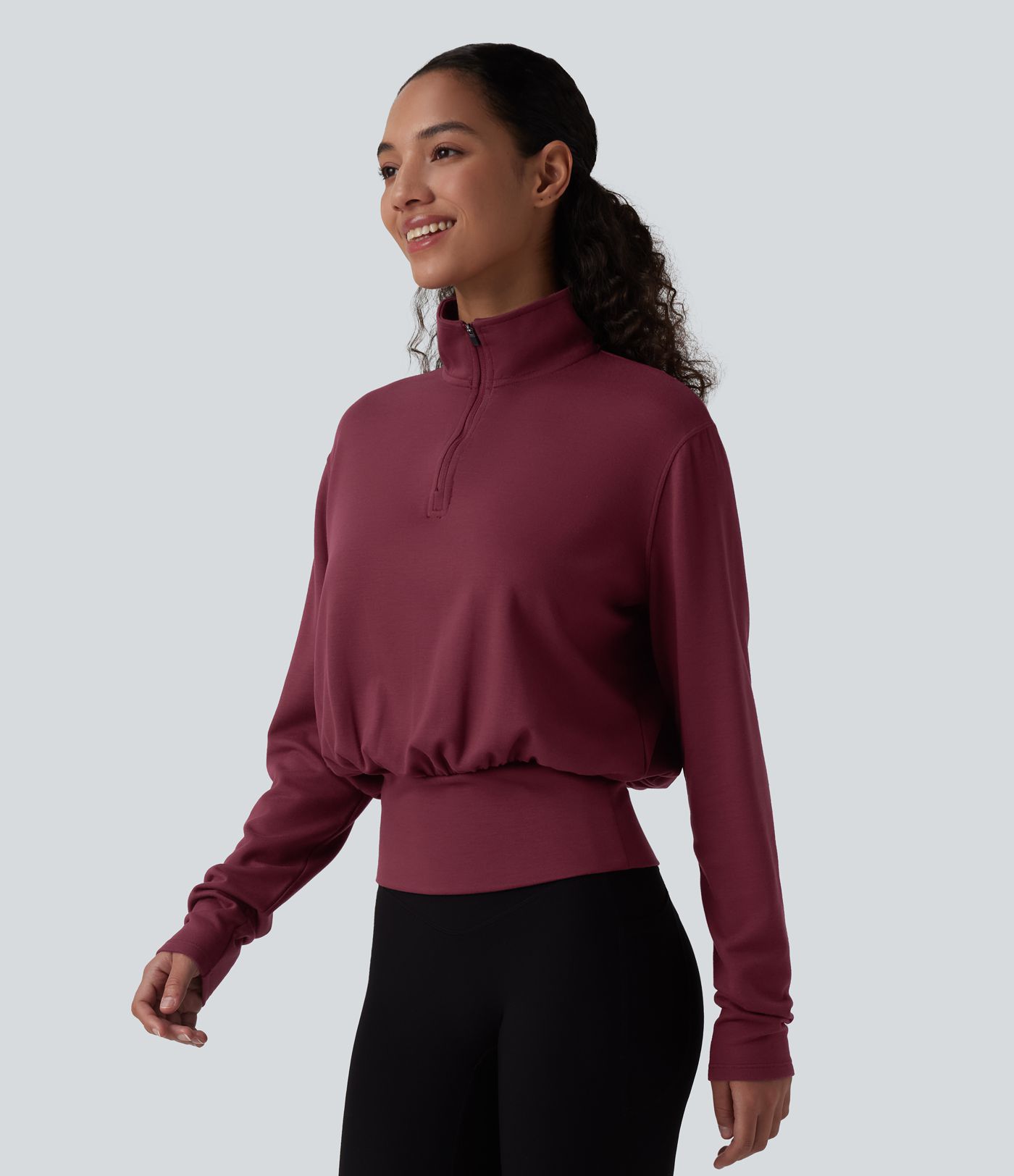 Halara HeatCore Mock Neck Half Zip Long Sleeve Warming Work Sweatshirt