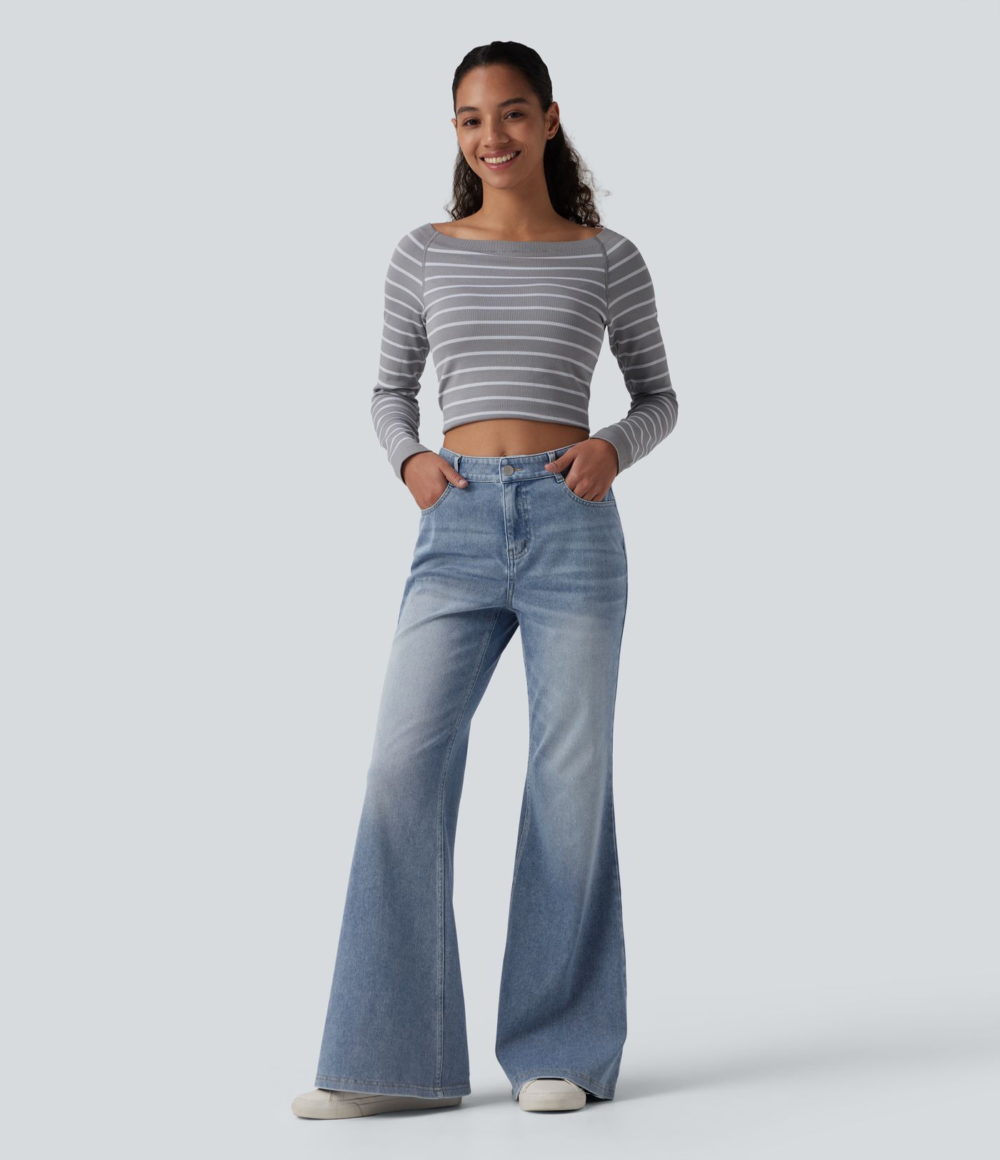 Halara Flex™ Mid Rise Washed Casual Flare Jeans with Pockets