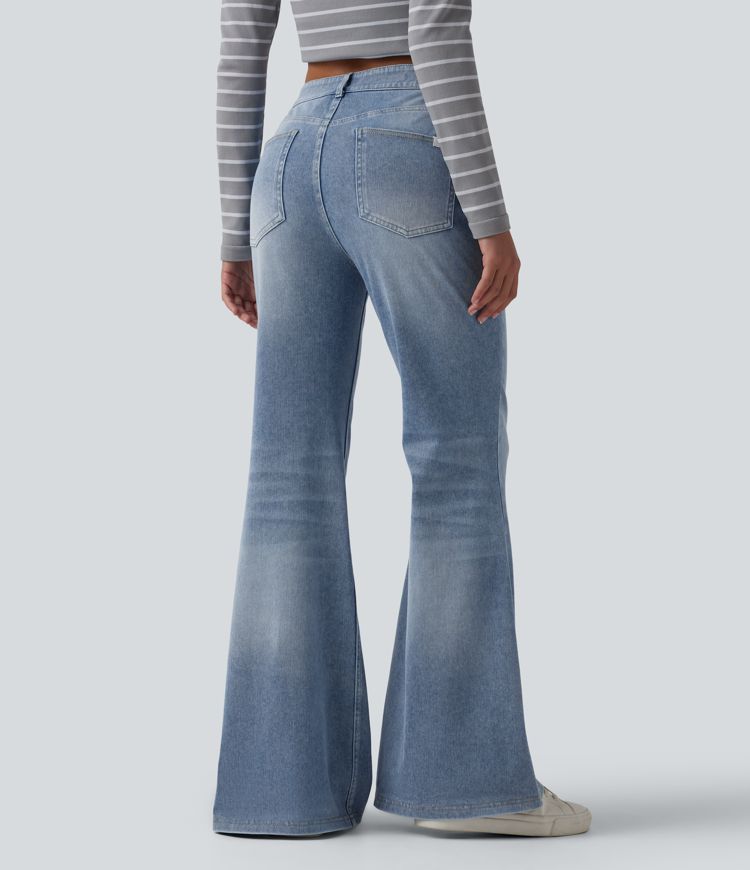 Halara Flex™ Mid Rise Washed Casual Flare Jeans with Pockets