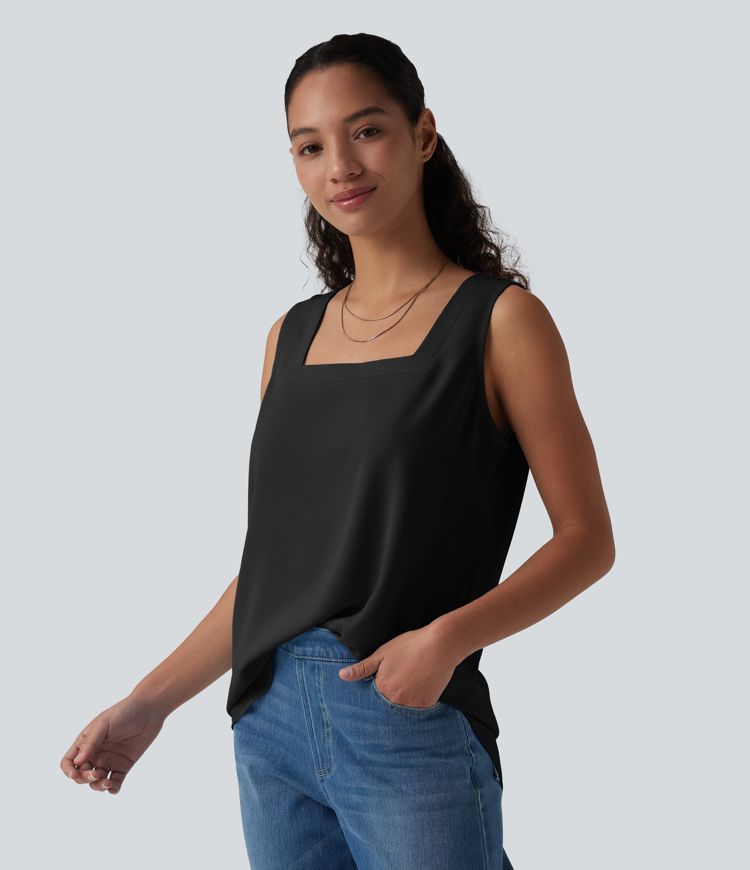 Square Neck Curved Hem Casual Tank Top