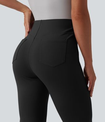 Schlaghose mit hohem V-förmigem Bund, Gesäßtaschen und Bauchkontrolle