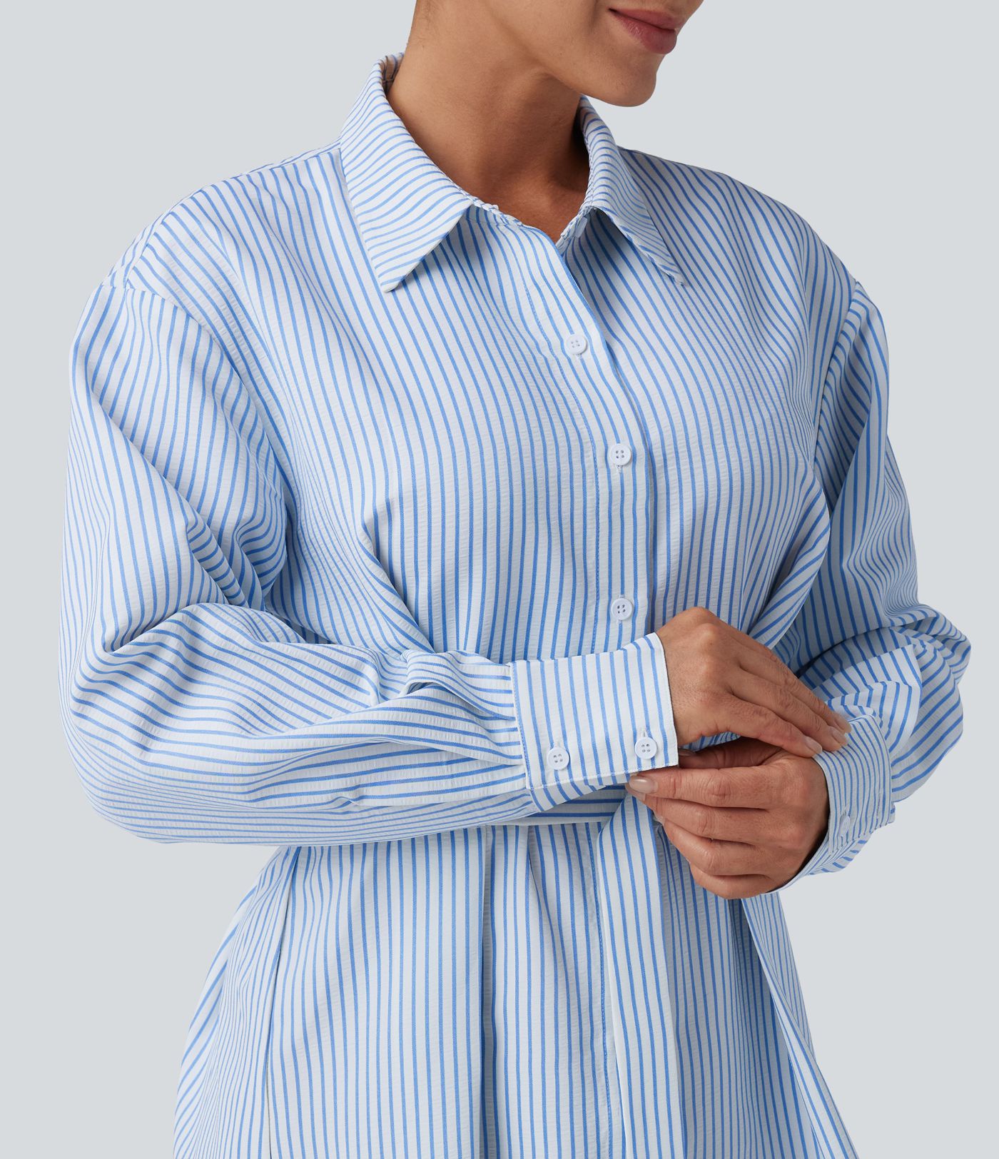 Lässiges Hemd-Minikleid mit langen Ärmeln, Streifen und Gürtel