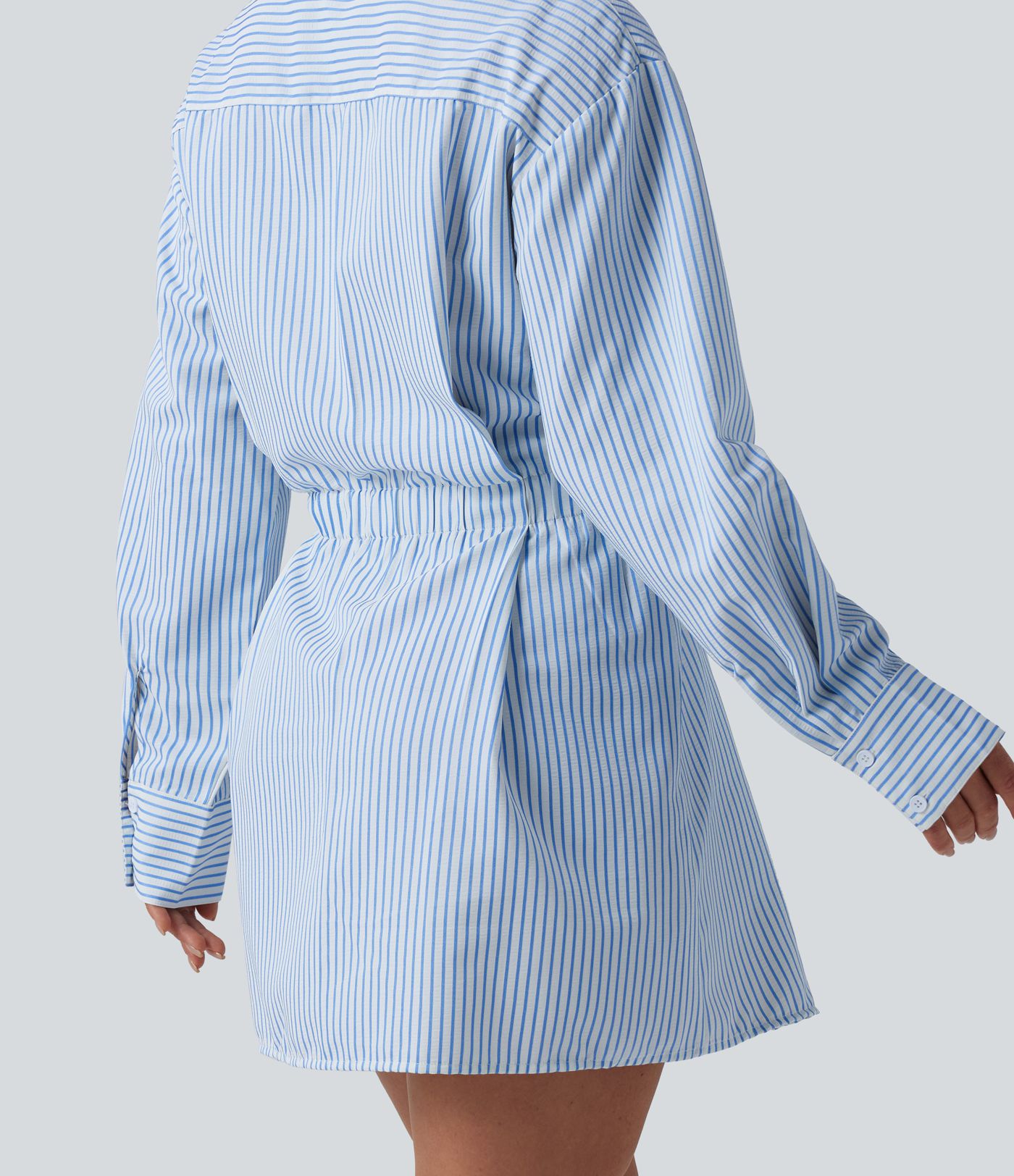 Lässiges Hemd-Minikleid mit langen Ärmeln, Streifen und Gürtel