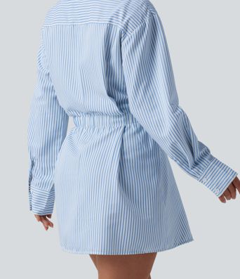 Lässiges Hemd-Minikleid mit langen Ärmeln, Streifen und Gürtel