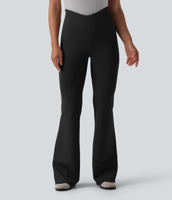 Schlaghose mit hohem V-förmigem Bund, Gesäßtaschen und Bauchkontrolle