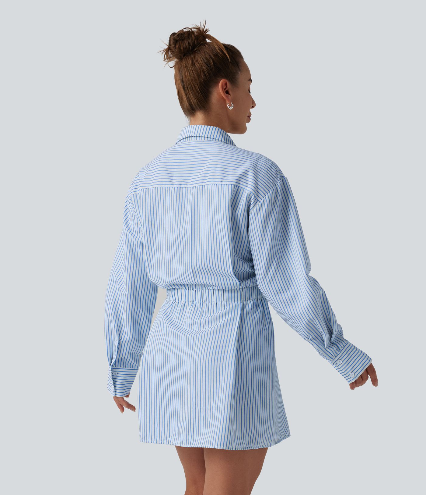 Lässiges Hemd-Minikleid mit langen Ärmeln, Streifen und Gürtel