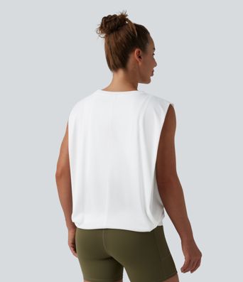 Round Neck Ruched Workout Tank Top