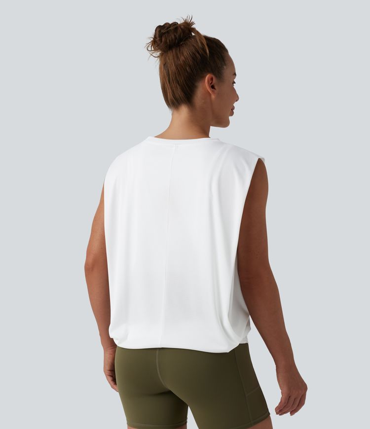 Round Neck Ruched Workout Tank Top