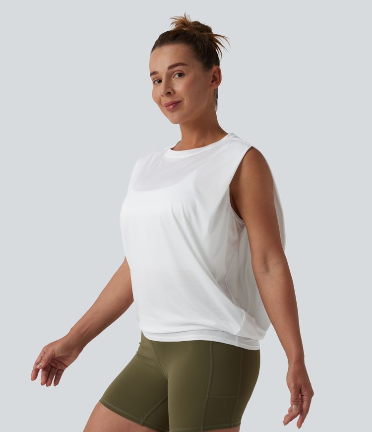Round Neck Ruched Workout Tank Top