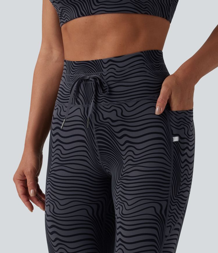 Halara UltraSculpt™ leggings de yoga taille haute à imprimé zèbre, à cordon de serrage et poches