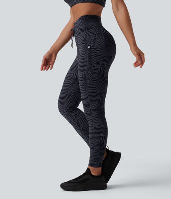 Halara UltraSculpt™ leggings de yoga taille haute à imprimé zèbre, à cordon de serrage et poches