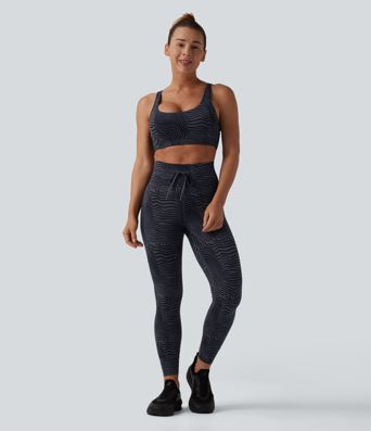 Halara UltraSculpt™ leggings de yoga taille haute à imprimé zèbre, à cordon de serrage et poches