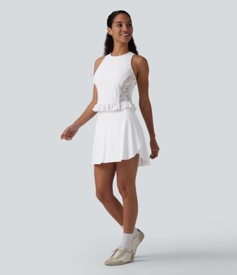 Round Neck Ruffle Hem Lace Casual Tank Top