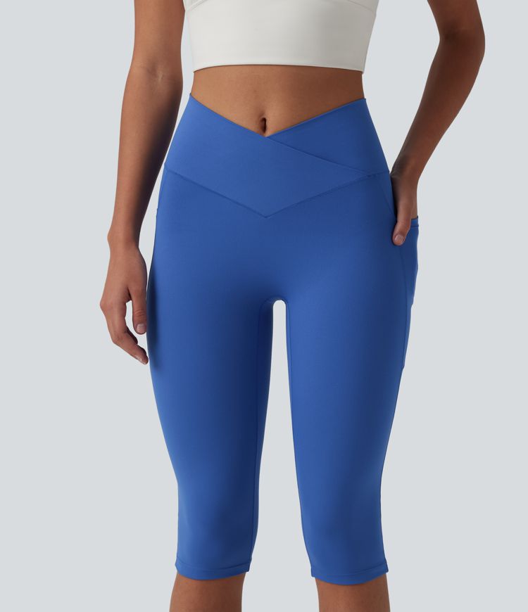 SoftlyZero™ High Waisted Crossover Pedal Pusher Yoga Leggings with Pockets-UPF50+