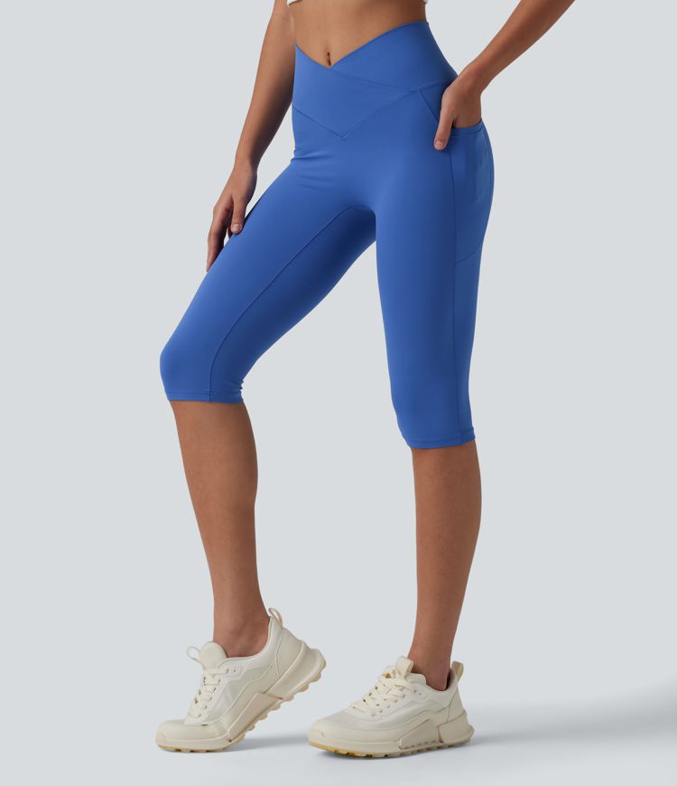 SoftlyZero™ High Waisted Crossover Pedal Pusher Yoga Leggings with Pockets-UPF50+