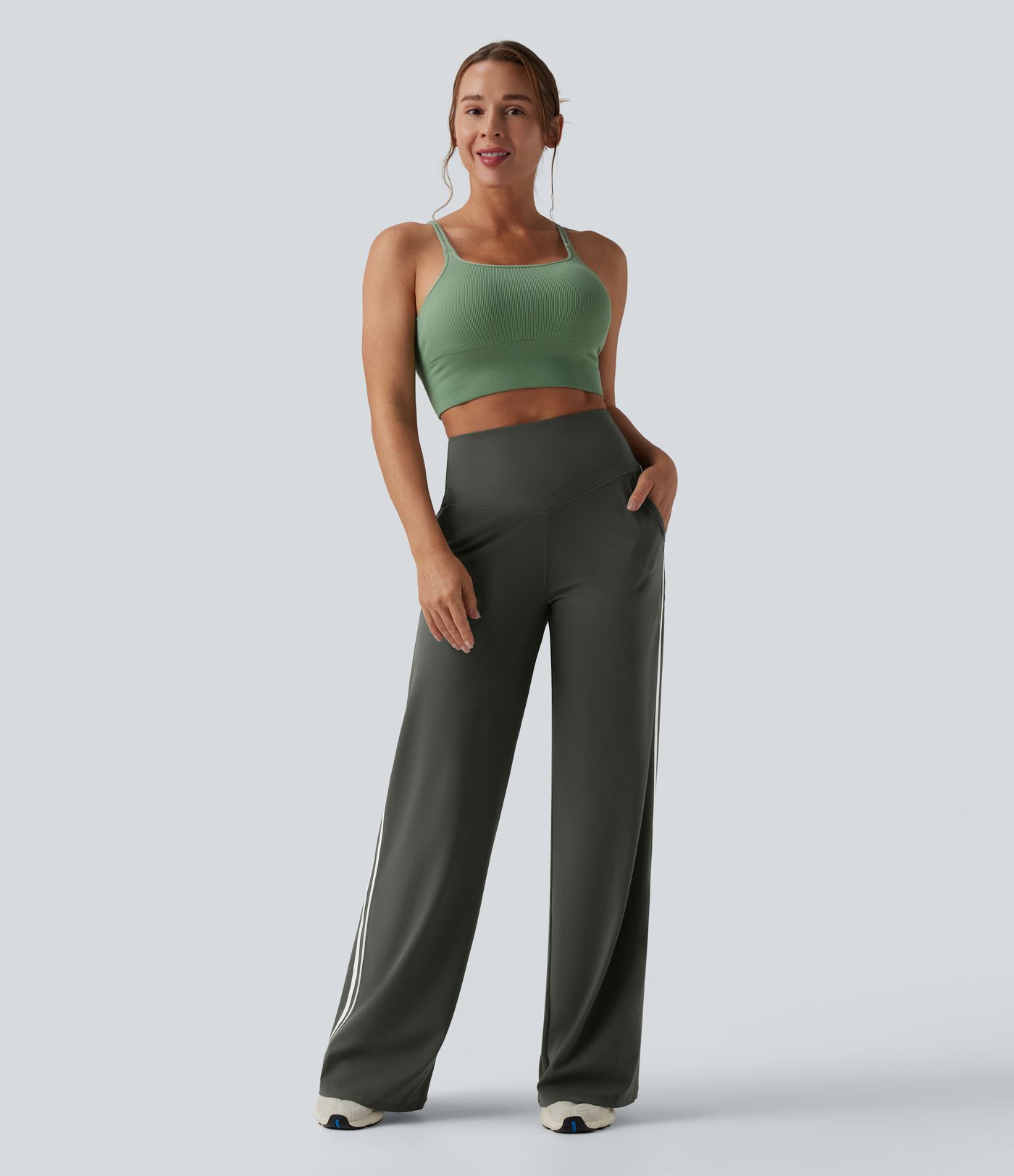 Halara UltraSculpt™ High Waisted Tummy Control Color Block Stripes Yoga Baggy Pants with Pockets