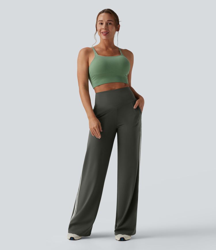 Halara UltraSculpt™ High Waisted Tummy Control Color Block Stripes Yoga Baggy Pants with Pockets
