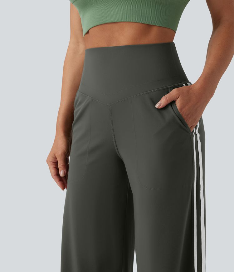 Halara UltraSculpt™ High Waisted Tummy Control Color Block Stripes Yoga Baggy Pants with Pockets
