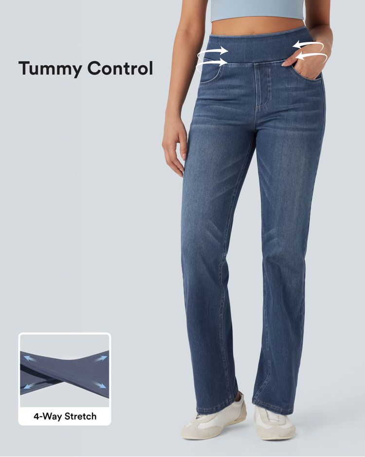 Halara Flex™ High Waisted Shaping Tummy Control Washed Casual Bootcut Jeans with Pockets