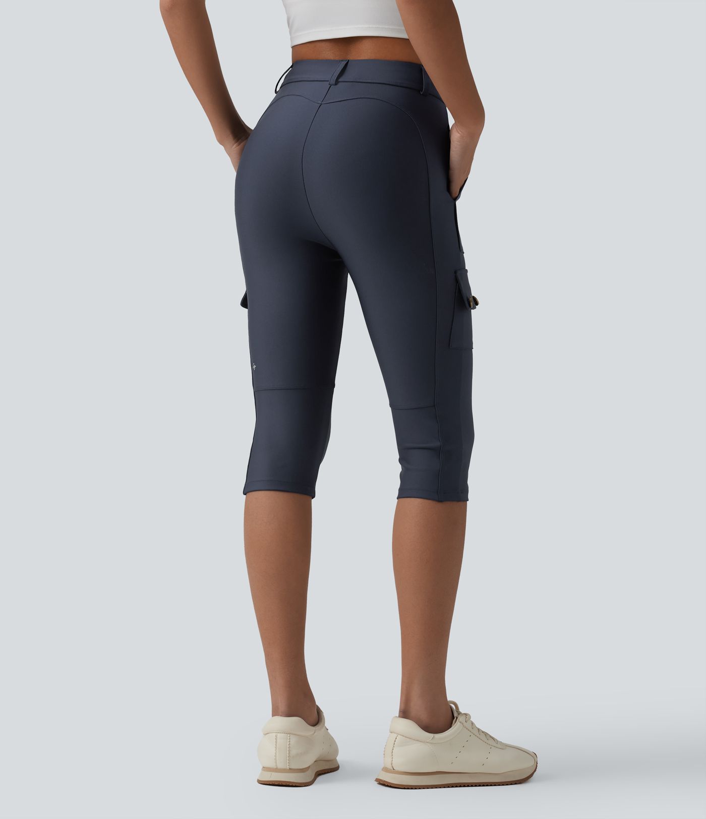 High Waisted Sheen Pedal Pusher Leggings with Pockets