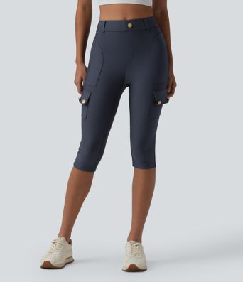 High Waisted Sheen Pedal Pusher Leggings with Pockets