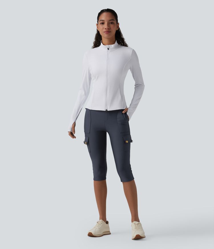 High Waisted Sheen Pedal Pusher Leggings with Pockets
