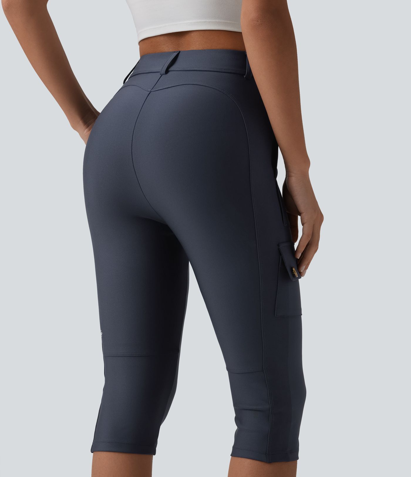 High Waisted Sheen Pedal Pusher Leggings with Pockets