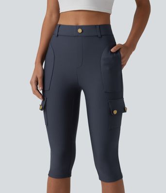 High Waisted Sheen Pedal Pusher Leggings with Pockets