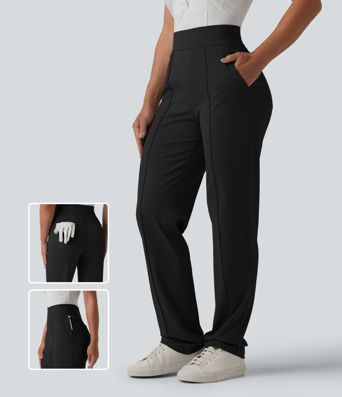 High Waisted Quick Dry Golf Trousers with Pockets-Golf Tee-UPF40+