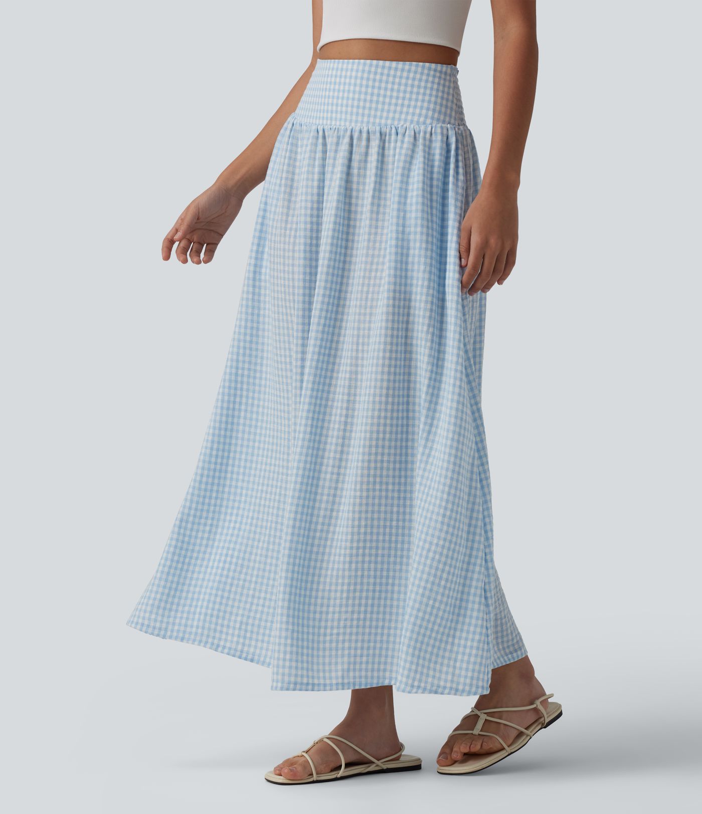 High Waisted Plaid Midi Casual Skirt with Pockets